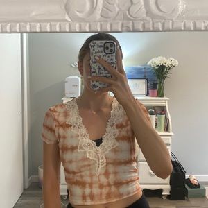Tiger-Mist Orange Tie-Dye Lace Crop Top